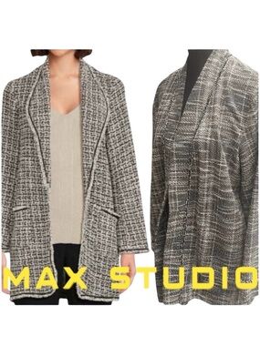 Max Studio Tweed Longline Open Front Jacket (L)